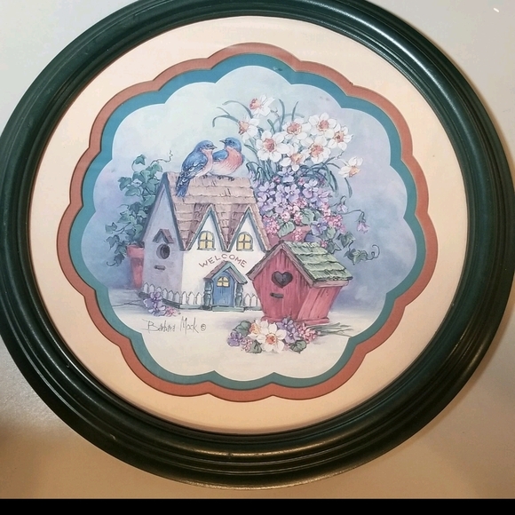 Home Interior Decorative Birdhouse Wall Art Green Frame Vintage Barbara Mock - Picture 1 of 7